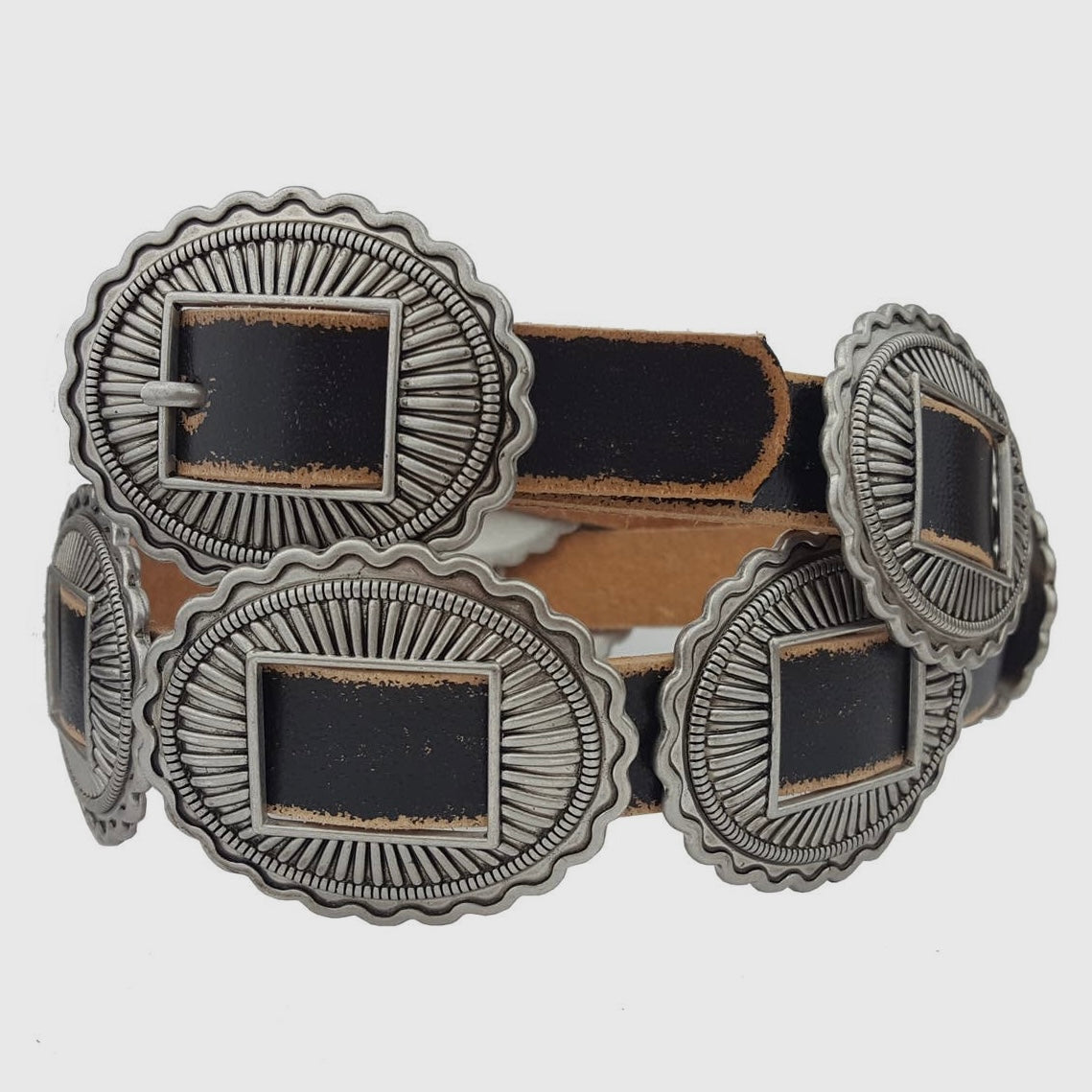 Weathered Leather Concho Belt *black* – Ginger Roots Boutique